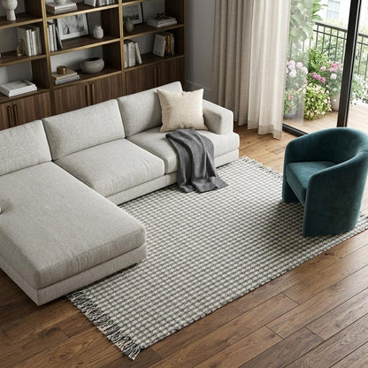 7' X 9' Gray and Ivory Wool Hand Woven Area Rug