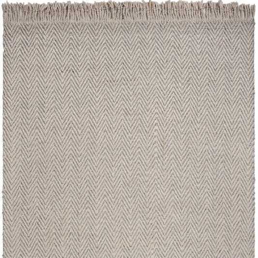 9' X 12' Oatmeal Beige Hand Woven Herringbone With Braided Fringe Indoor Area Rug