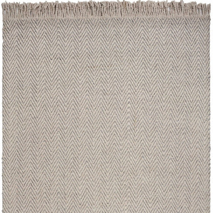9' X 12' Beige And Gray Wool Chevron Hand Woven Area Rug With Fringe