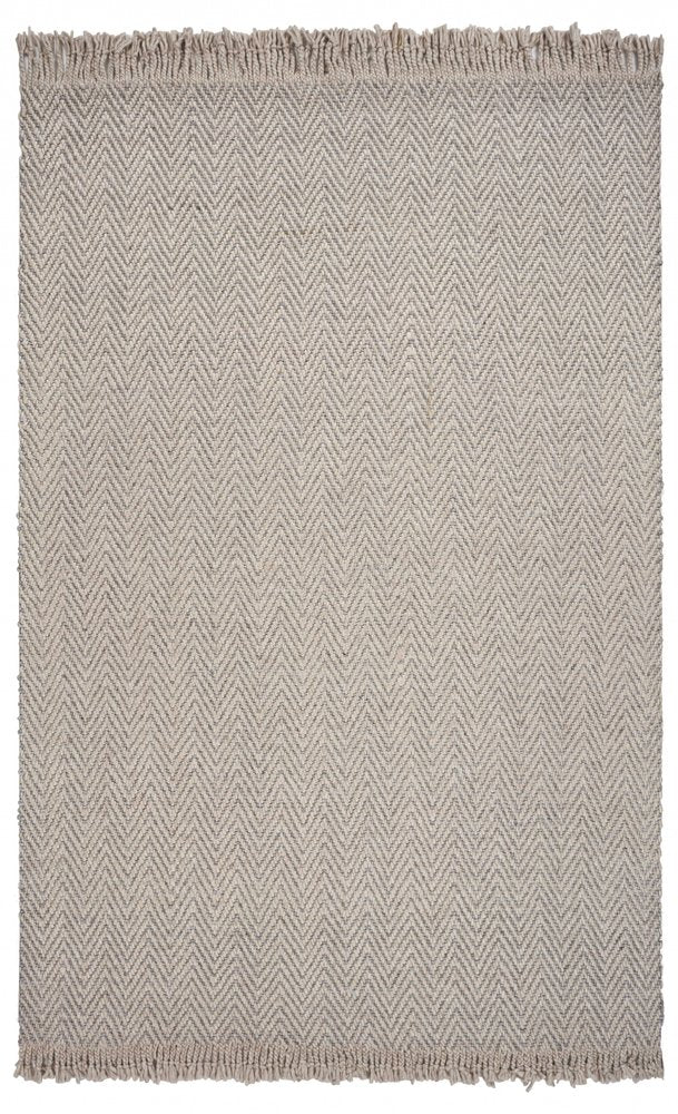 9' X 12' Beige And Gray Wool Chevron Hand Woven Area Rug With Fringe