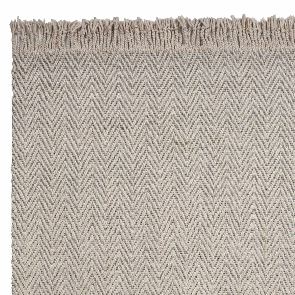 9' X 12' Beige And Gray Wool Chevron Hand Woven Area Rug With Fringe