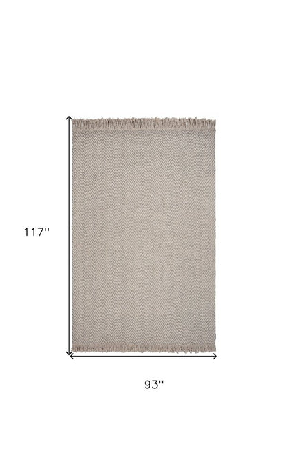 9' X 12' Beige And Gray Wool Chevron Hand Woven Area Rug With Fringe