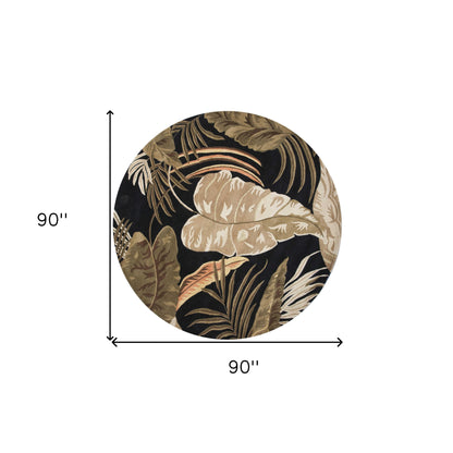 5' X 8' Midnight Black Hand Tufted Tropical Leaves Indoor Area Rug