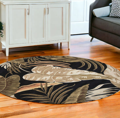 5' X 8' Midnight Black Hand Tufted Tropical Leaves Indoor Area Rug