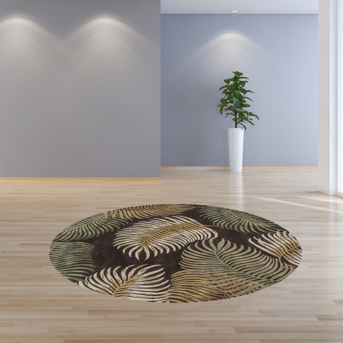 3' X 5' Espresso Fern Leaves Wool Area Rug