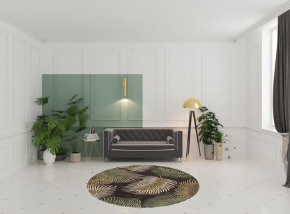 7' Espresso Beige And Green Wool Botanical Leaves Hand Tufted Round Rug