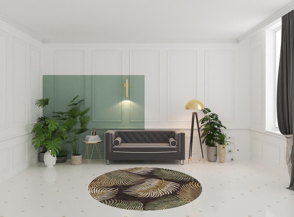 7' Espresso Beige And Green Wool Botanical Leaves Hand Tufted Round Rug