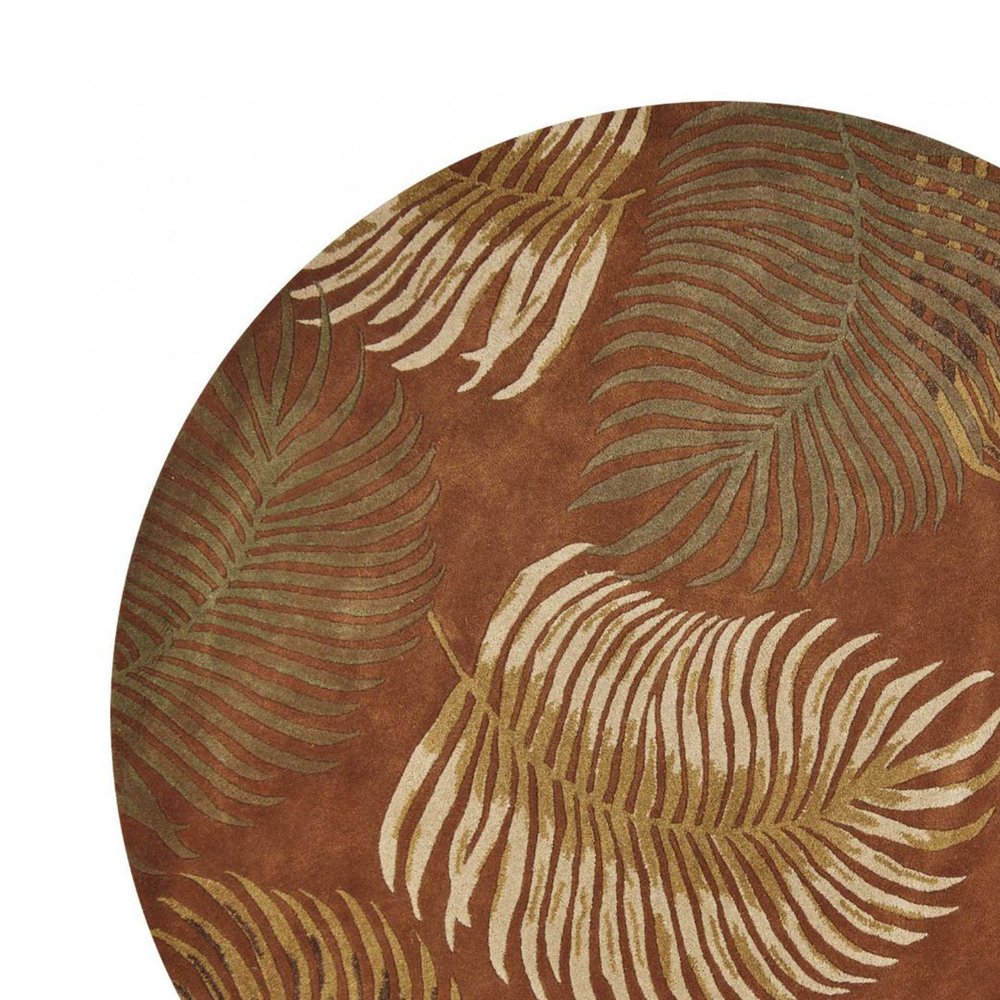 5' X 8' Rust Orange And Green Wool Botanical Leaves Hand Tufted Area Rug