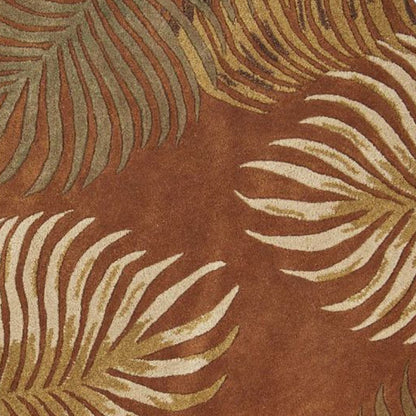 5' X 8' Rust Orange And Green Wool Botanical Leaves Hand Tufted Area Rug