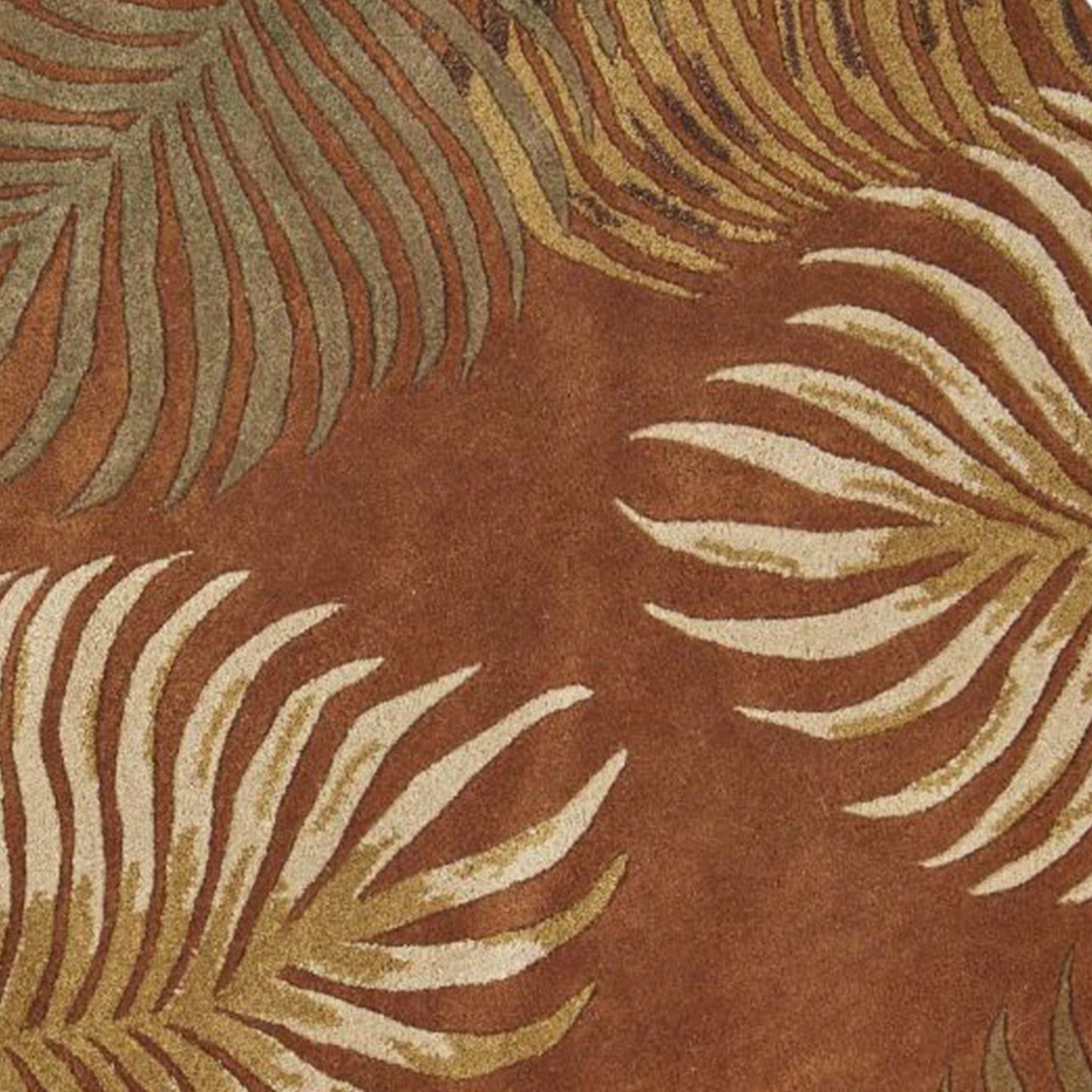 3' X 4' Rust Orange Hand Tufted Tropical Leaves Indoor Area Rug