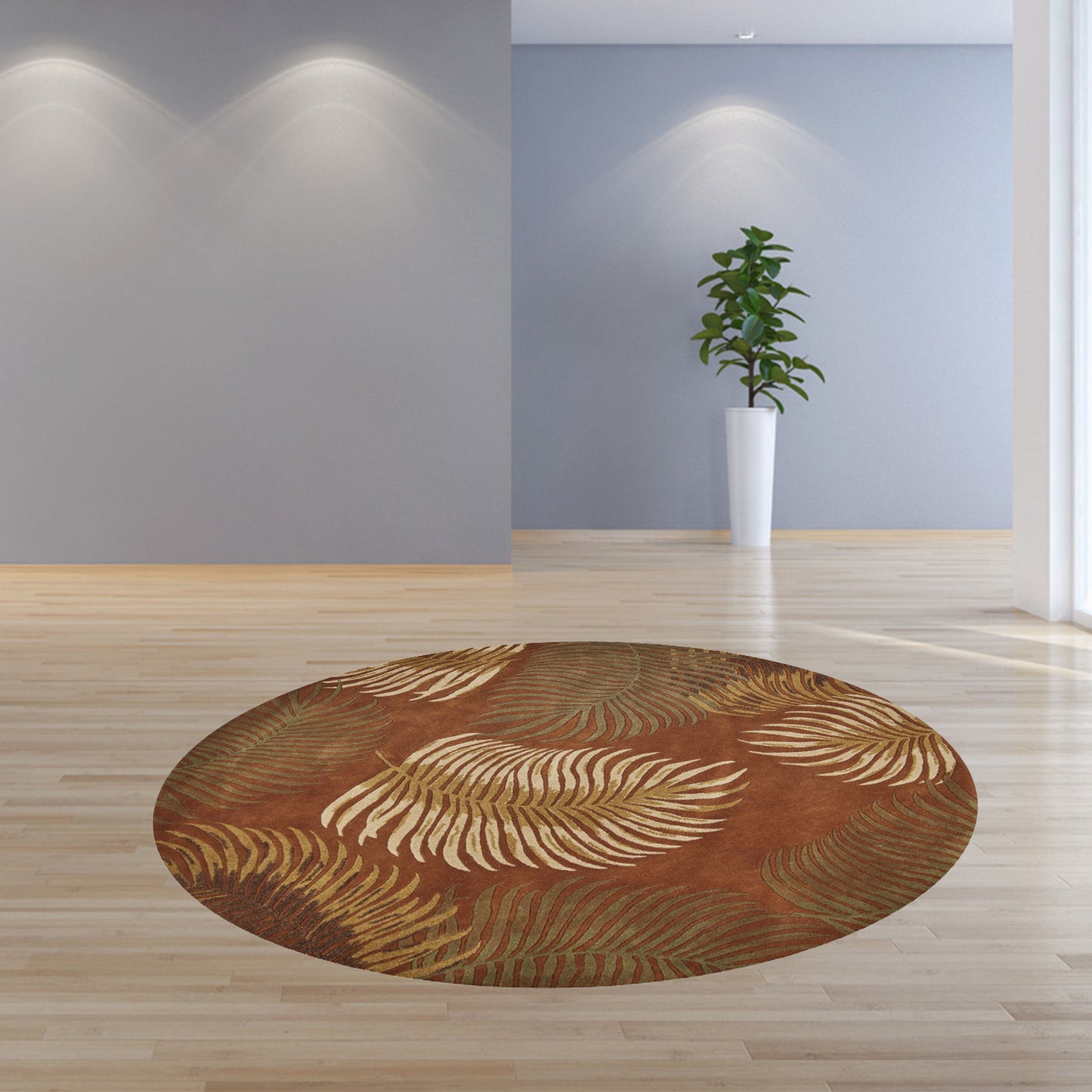 3' X 4' Rust Orange Hand Tufted Tropical Leaves Indoor Area Rug