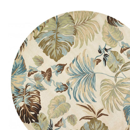 3' X 5' Ivory And Blue Wool Botanical Leaves Hand Tufted Area Rug