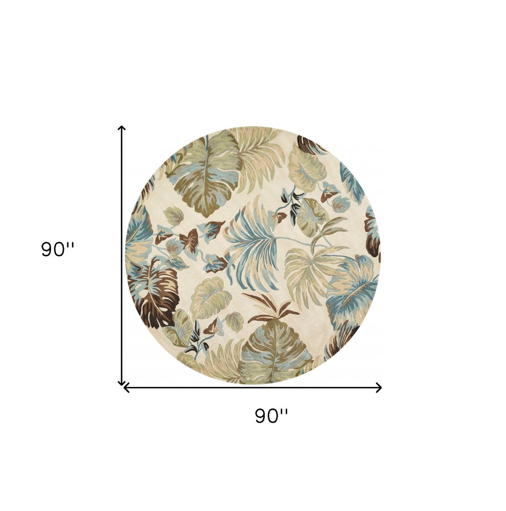 3' X 5' Ivory And Blue Wool Botanical Leaves Hand Tufted Area Rug