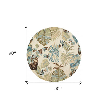3' X 5' Ivory And Blue Wool Botanical Leaves Hand Tufted Area Rug