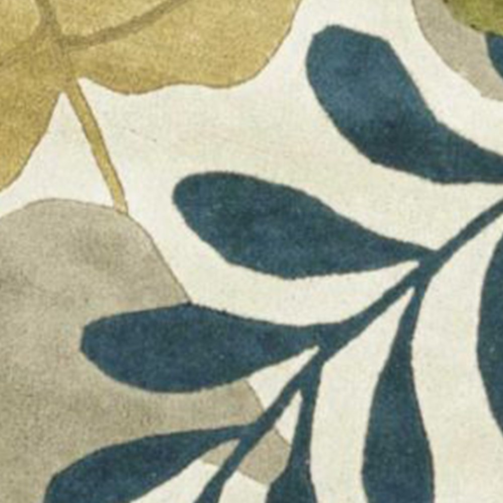 5' X 8' Ivory Green And Blue Wool Botanical Leaves Hand Tufted Area Rug
