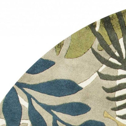 5' X 8' Ivory Green And Blue Wool Botanical Leaves Hand Tufted Area Rug