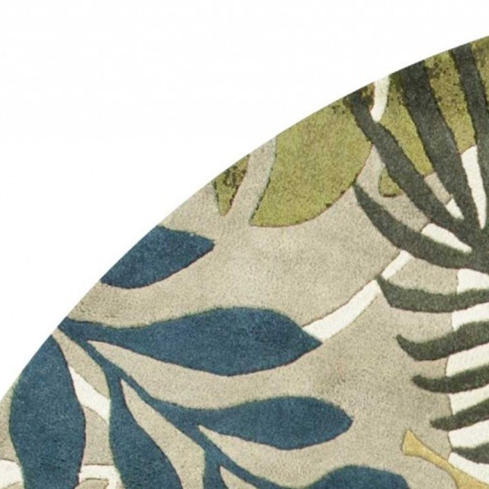 5' X 8' Ivory Green And Blue Wool Botanical Leaves Hand Tufted Area Rug