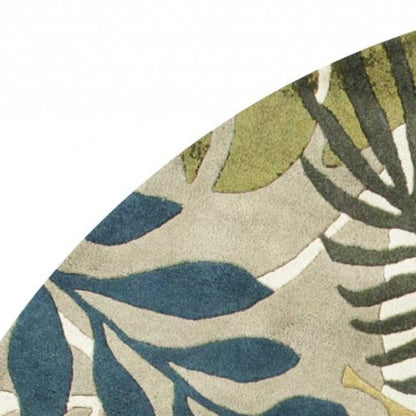 5' X 8' Ivory Green And Blue Wool Botanical Leaves Hand Tufted Area Rug