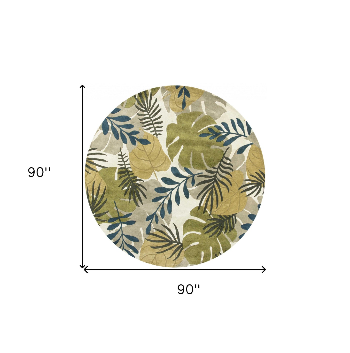 5' X 8' Ivory Green And Blue Wool Botanical Leaves Hand Tufted Area Rug