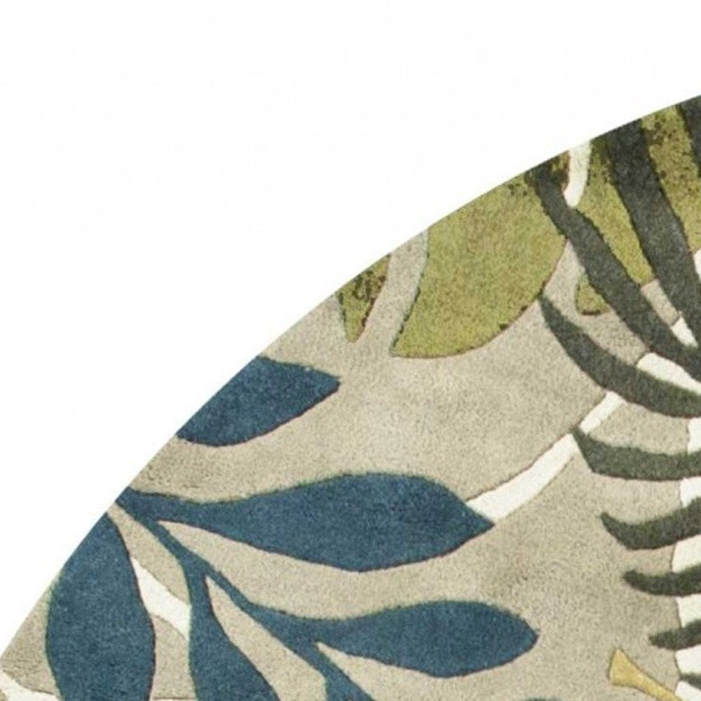 5' X 8' Ivory Green And Blue Wool Botanical Leaves Hand Tufted Area Rug