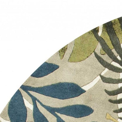 5' X 8' Ivory Green And Blue Wool Botanical Leaves Hand Tufted Area Rug