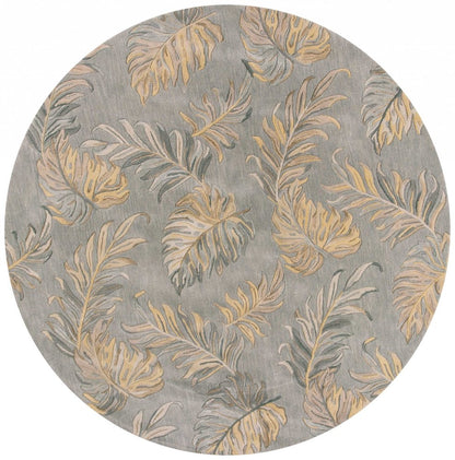 3' X 5' Gray And Taupe Wool Botanical Leaves Hand Tufted Area Rug
