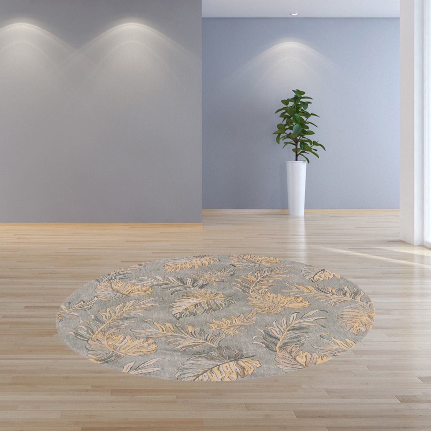 3'X5' Grey Hand Tufted Tropical Palms Indoor Area Rug