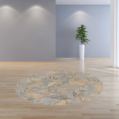 3' X 5' Gray And Taupe Wool Botanical Leaves Hand Tufted Area Rug