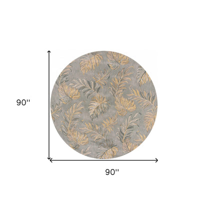 3' X 5' Gray And Taupe Wool Botanical Leaves Hand Tufted Area Rug