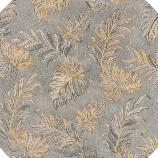 8' X 11' Gray And Taupe Wool Botanical Leaves Hand Tufted Area Rug