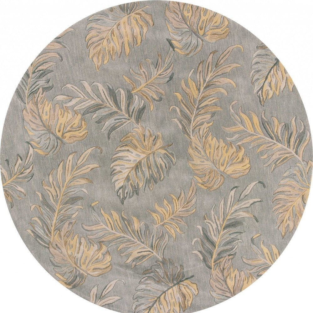 3' X 5' Gray And Taupe Wool Botanical Leaves Hand Tufted Area Rug