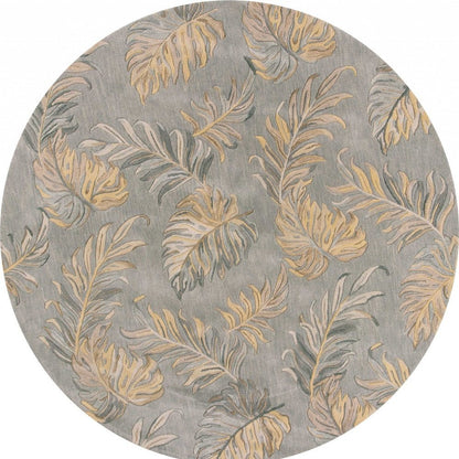 3' X 5' Gray And Taupe Wool Botanical Leaves Hand Tufted Area Rug