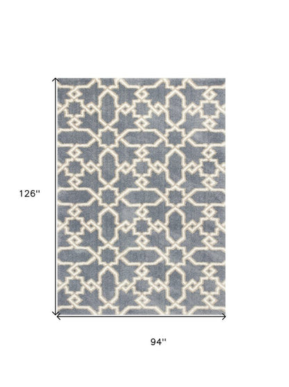 7' X 10' Slate Blue And Ivory Geometric Area Rug