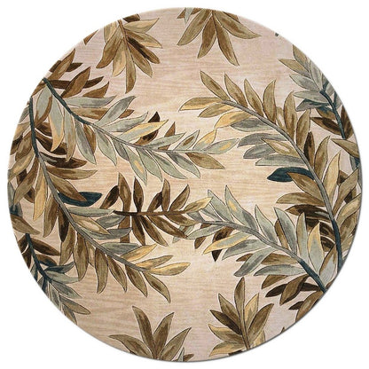 9' X 12' Ivory Brown And Blue Wool Botanical Leaves Hand Tufted Area Rug