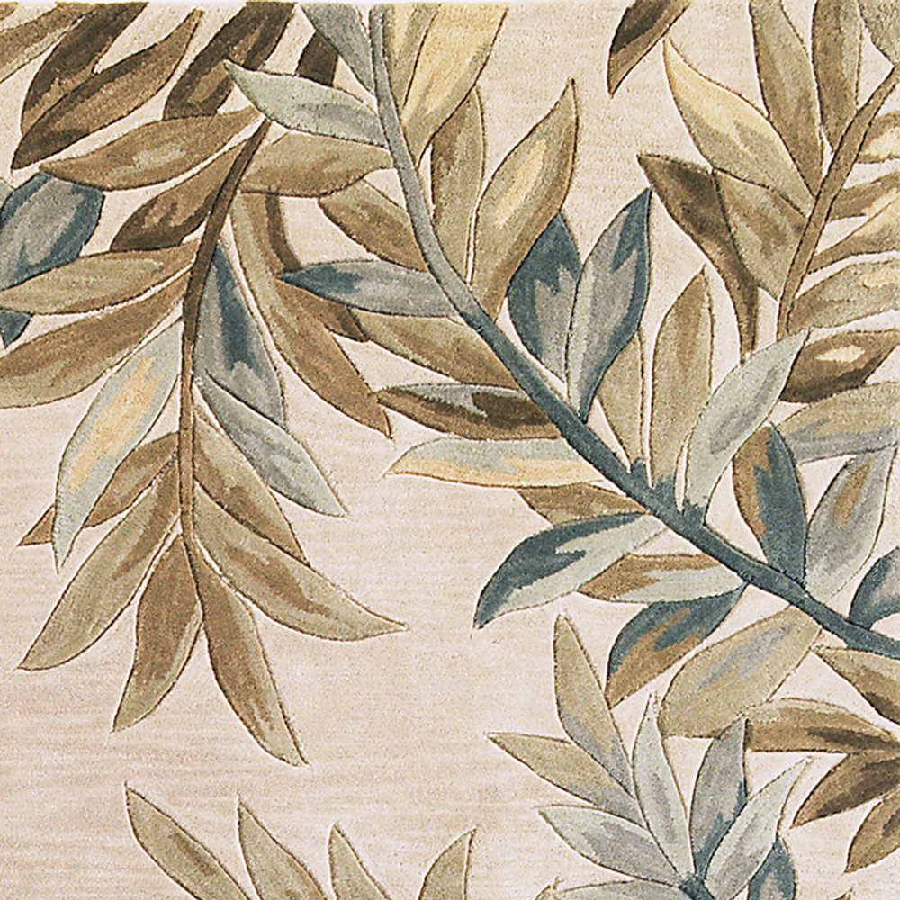 9' X 12' Ivory Brown And Blue Wool Botanical Leaves Hand Tufted Area Rug