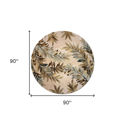 5' X 8' Ivory Brown And Blue Wool Botanical Leaves Hand Tufted Area Rug