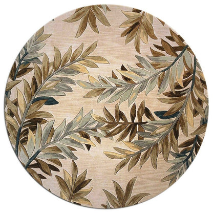 9' X 12' Ivory Brown And Blue Wool Botanical Leaves Hand Tufted Area Rug