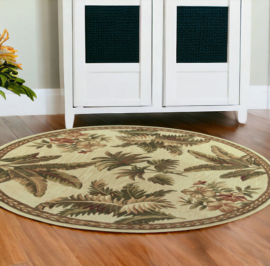 8' X 10' Ivory Wool Tropical Botanical Hand Tufted Area Rug