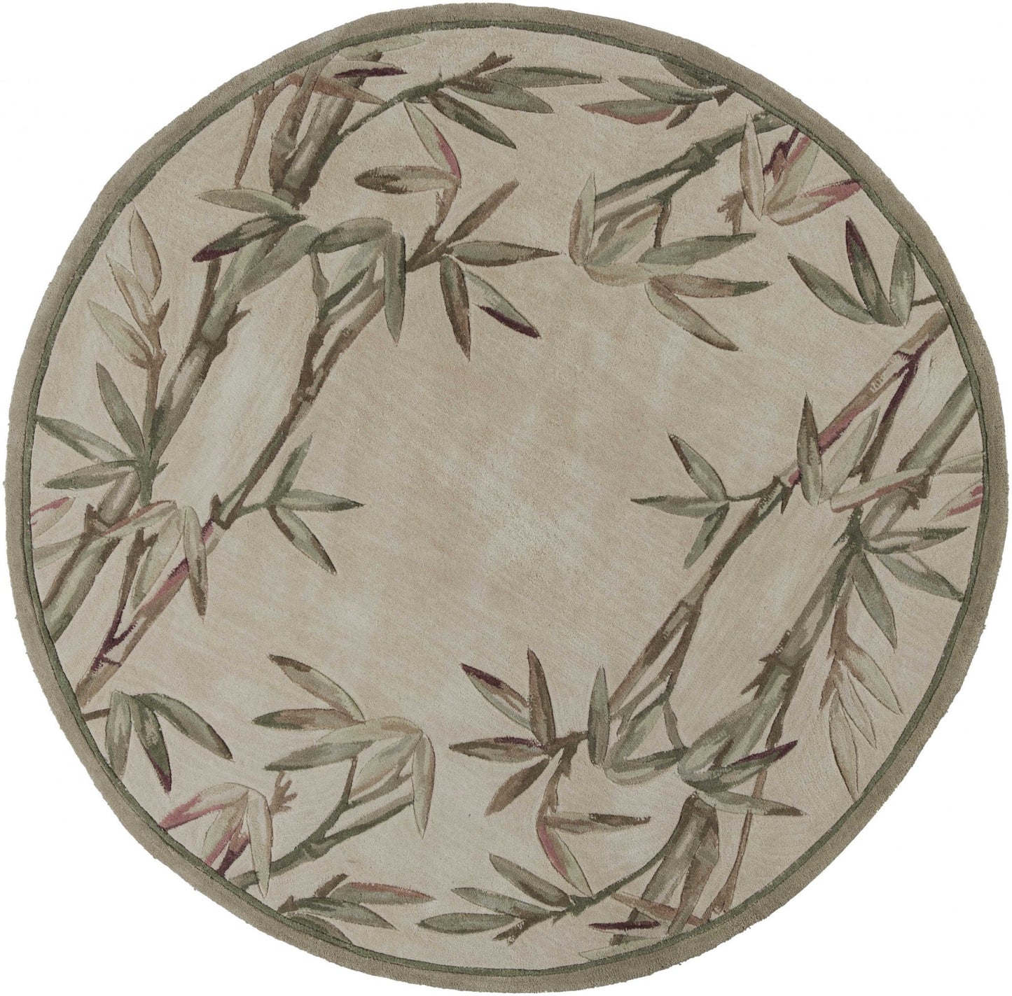 6' Ivory Hand Tufted Tropical Bamboo Round Indoor Area Rug