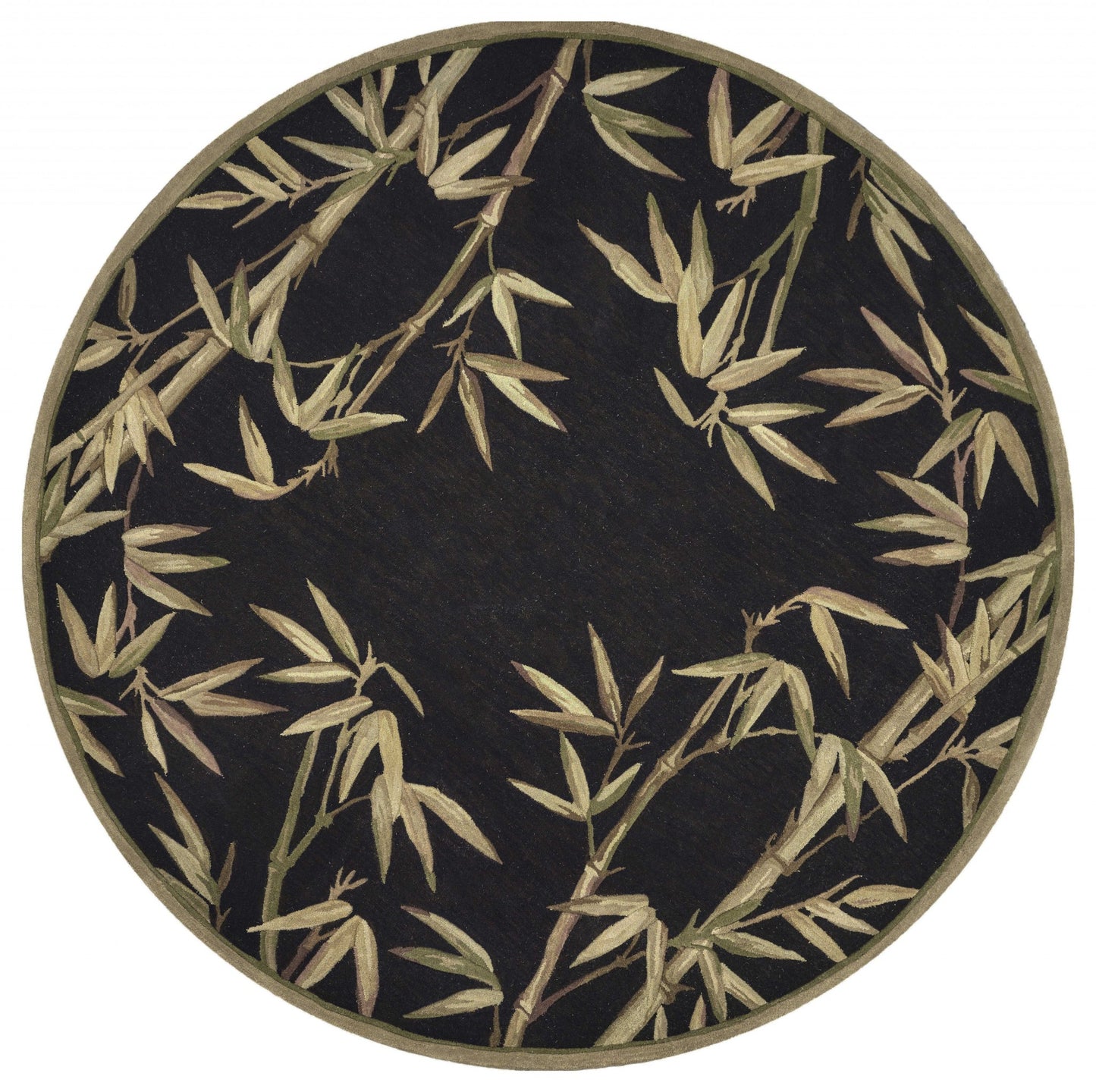 8' Black Hand Tufted Bordered Tropical Bamboo Round Indoor Area Rug