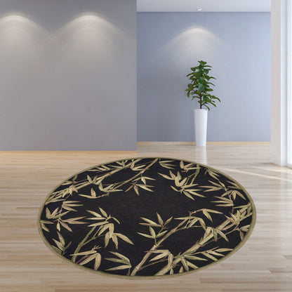 10' Black Green And Brown Wool Tropical Botanical Hand Tufted Runner Rug