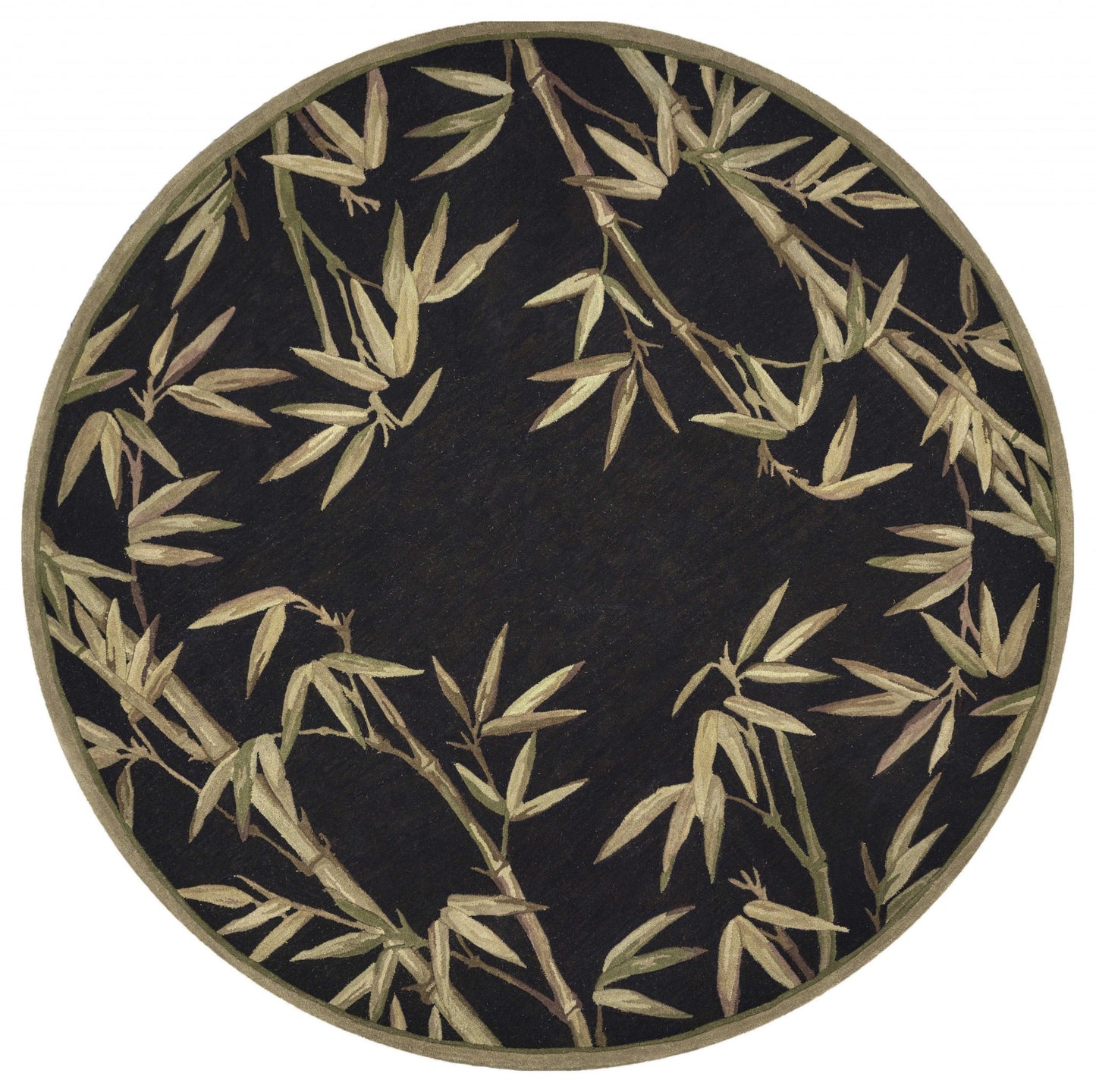 8' Black Hand Tufted Bordered Tropical Bamboo Round Indoor Area Rug