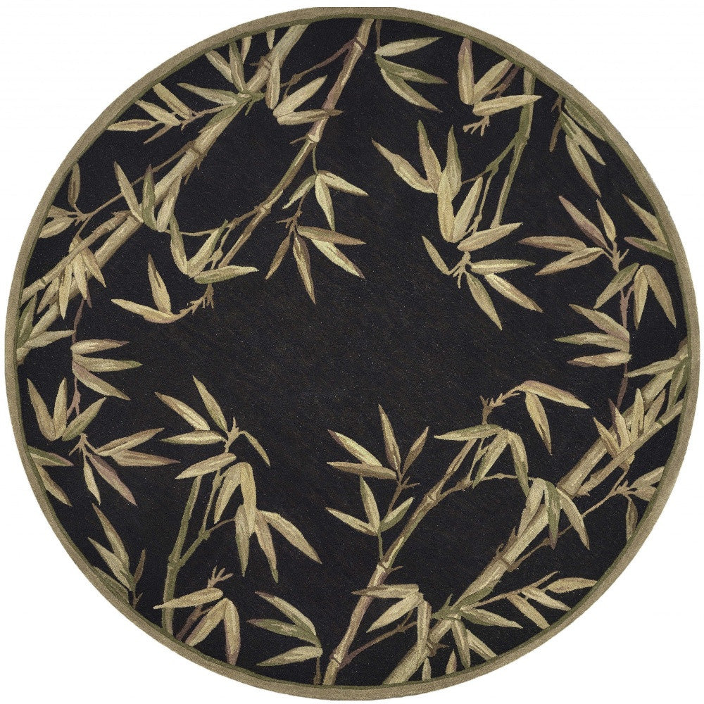 5' Black Round Wool Hand Tufted Area Rug