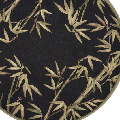 10' Black Green And Brown Wool Tropical Botanical Hand Tufted Runner Rug