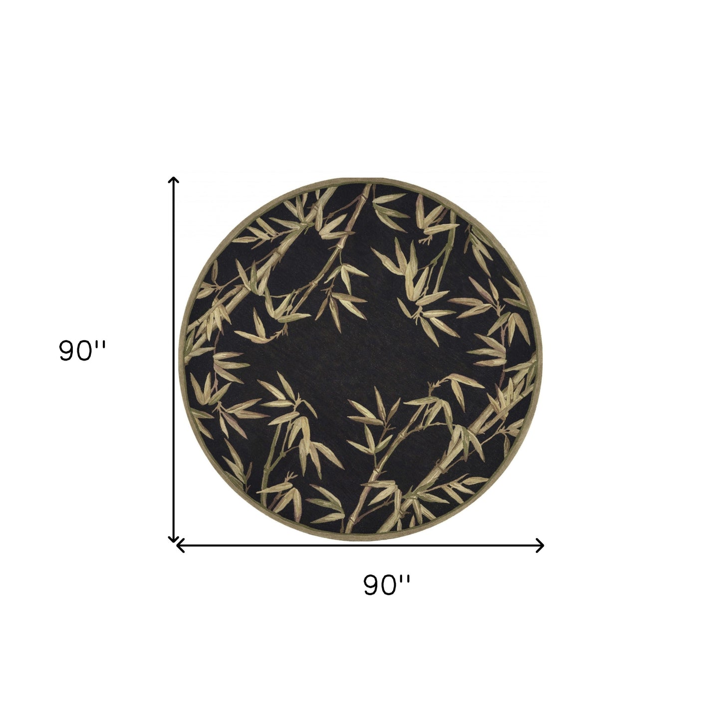 8' Black Hand Tufted Bordered Tropical Bamboo Round Indoor Area Rug