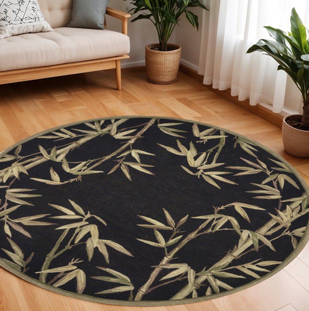 10' Black Green And Brown Wool Tropical Botanical Hand Tufted Runner Rug