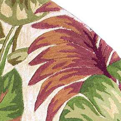 10' Beige Green And Pink Wool Botanical Leaves Hand Tufted Runner Rug