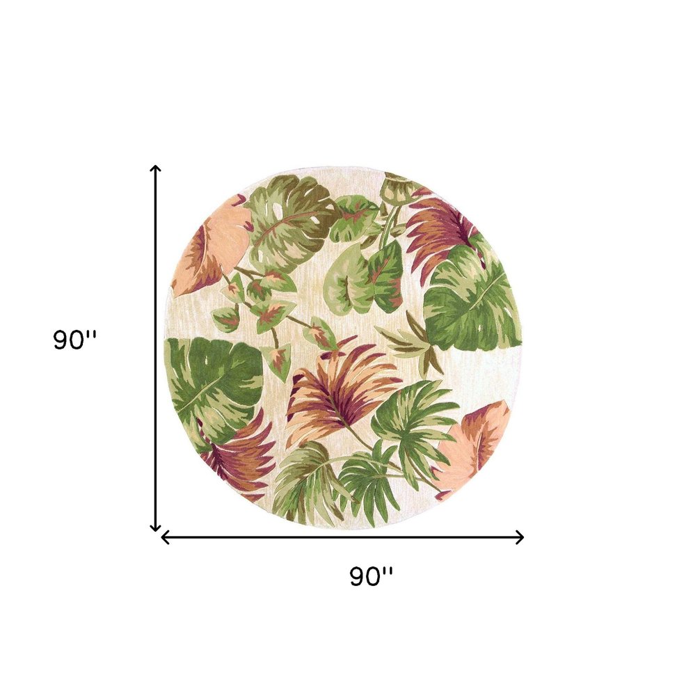 10' Beige Green And Pink Wool Botanical Leaves Hand Tufted Runner Rug