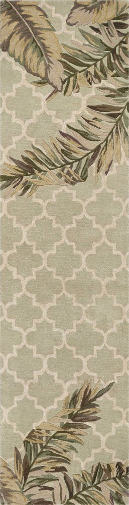 8' X 10' Sage Taupe And Green Wool Tropical Botanical Hand Tufted Area Rug