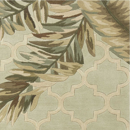 8' X 10' Sage Taupe And Green Wool Tropical Botanical Hand Tufted Area Rug